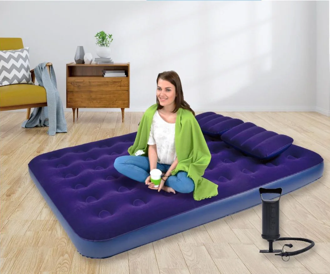 Double Size Flocked Surface 191cmx137cmx22cm Camping Inflatable Air Bed