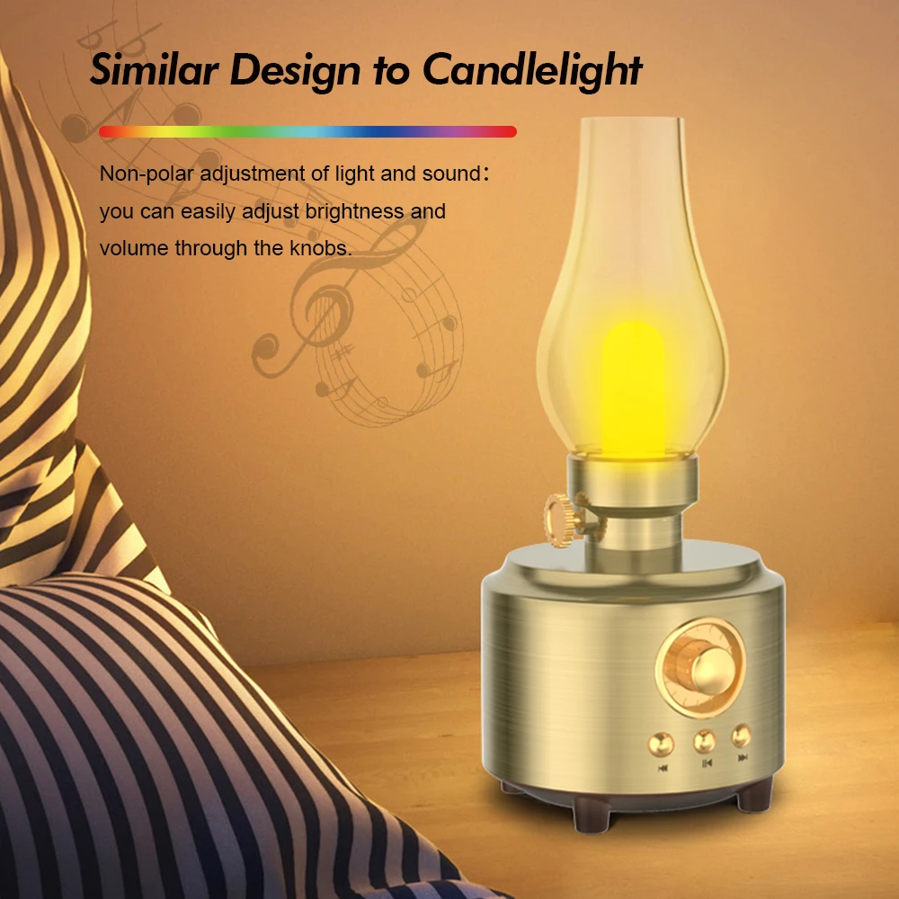Wireless Multicolor LED Light Smart Speaker Super Bass Portable Speaker With Kerosene Lamp Home Woofer Speaker