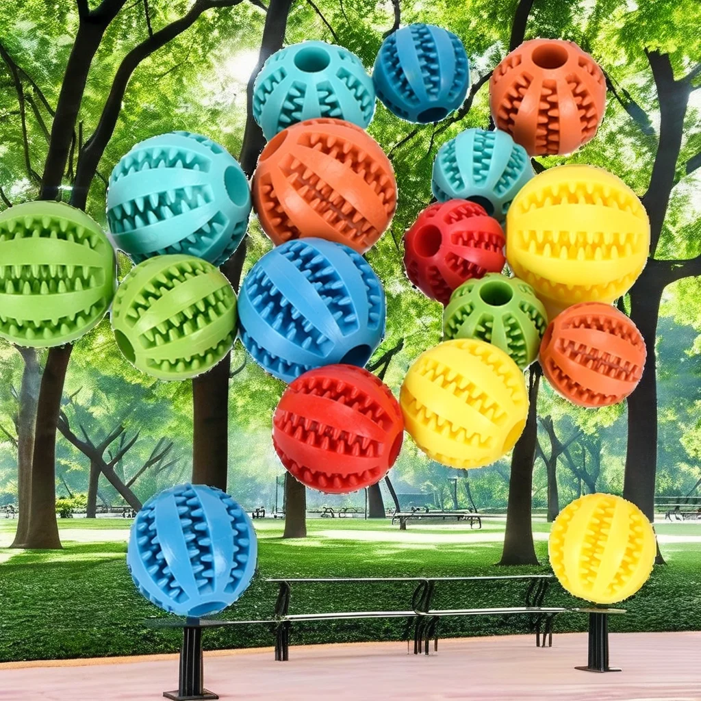 Eco-Friendly Rubber Pet Dog Treat Dispensing Ball Hiding Food Puzzle Interactive Bite Chew Toy Size L