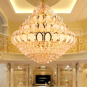 Warm Atmosphere Ceiling Luxury Pendant Lights Lotus Flower Luxurious Golden Crystal Chandeliers