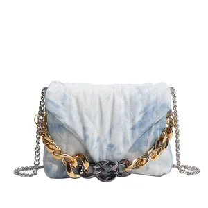 Factory Custom Trendy Denim Ladies Purses Handbags Luxury Square Shoulder Bag Fashion Chain Crossbody Bags for Women