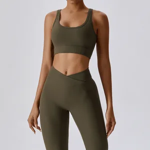 Sports Cross Strap Backless Yoga Clothing Set Running Quick Dry Tight Fitness Clothing Two-piece Set