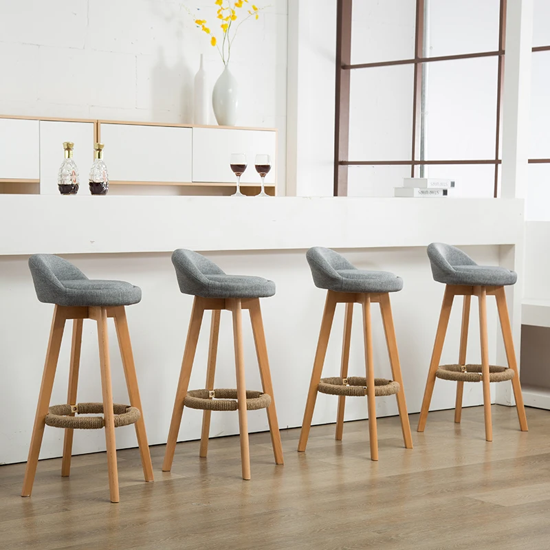 Nordic Rustic Classic Low Back Kitchen Counter Stools Kitchen Chair Rubber Wood Bar Chair Wooden Swivel Bar Stool With Footrest