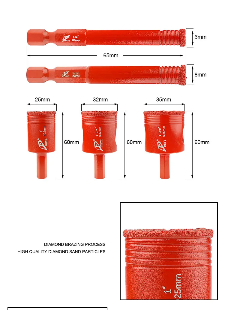 product hexagonal shank with spiral grain  dry drill brazed core drill bits ceramic tile diamond drill bits for concrete granite-16