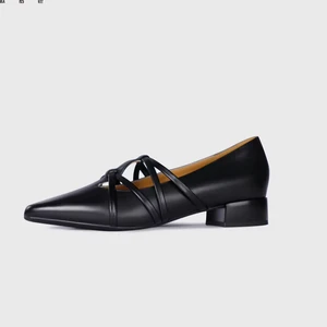 Women's Customizable Summer Footwear Genuine Leather Block Heel Shoes Closed Toe Slip-On Large-Scale Factory Direct Sales