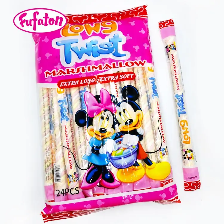 Fruit Flavored Colorful Long Twist Marshmallow Candy