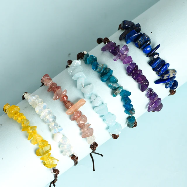 Newest Hot Sale Crystal Natural Stone Chip Leather Bracelet