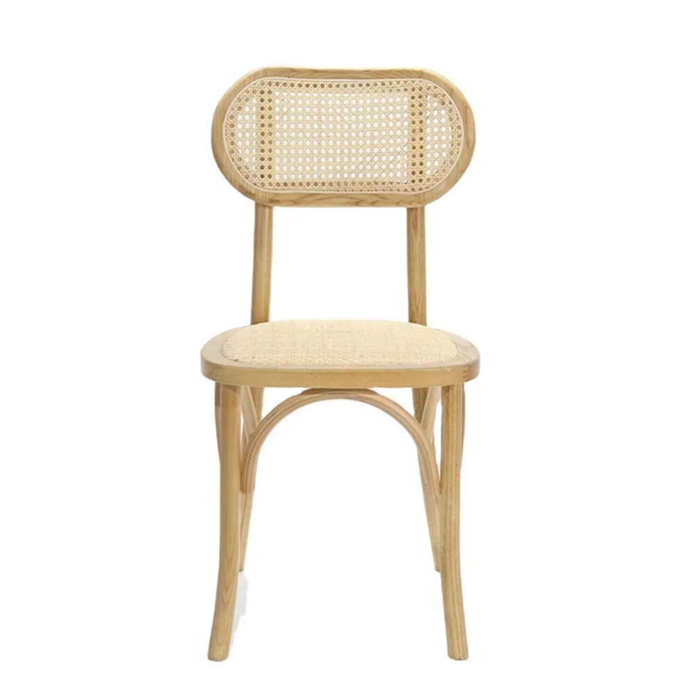 wooden chair with rattan seat