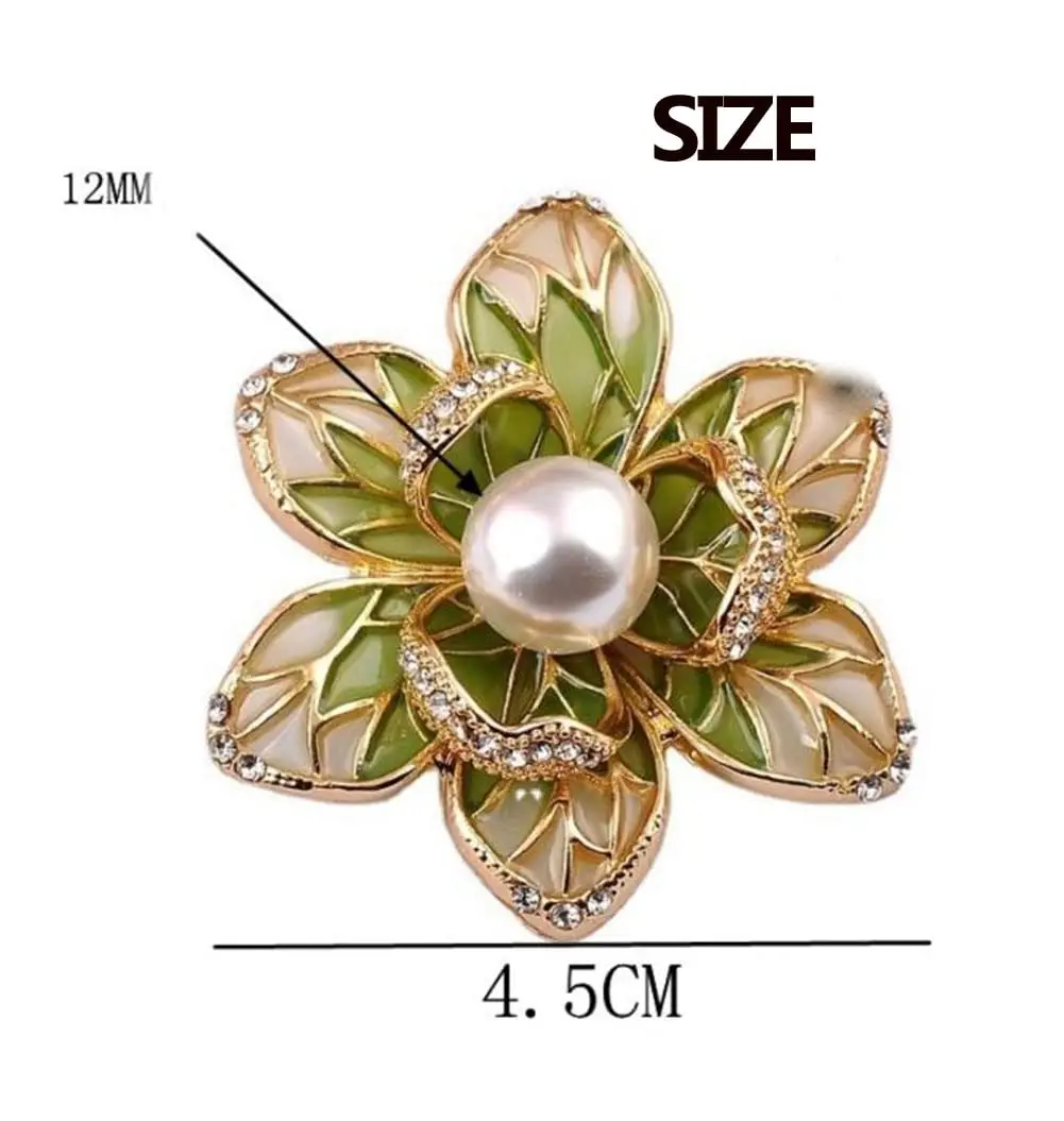 Spring Green Flower Brooch Pin Skeleton Crystal Rhinestones Petal Exquisite Art Brooch for Women Pearl Brooch ZA098