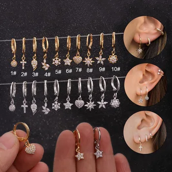 HOVANCI Fashion Earring Jewelry zircon CZ 18k Gold Plated Filled Cross Men Hoop Stud Earrings for Women