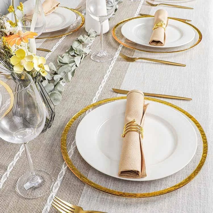 Gold Rim Design Clear Round Glass Plate Table Decorative Dinner Plates  Dinnerware Dish Plate Chargers for Wedding Party