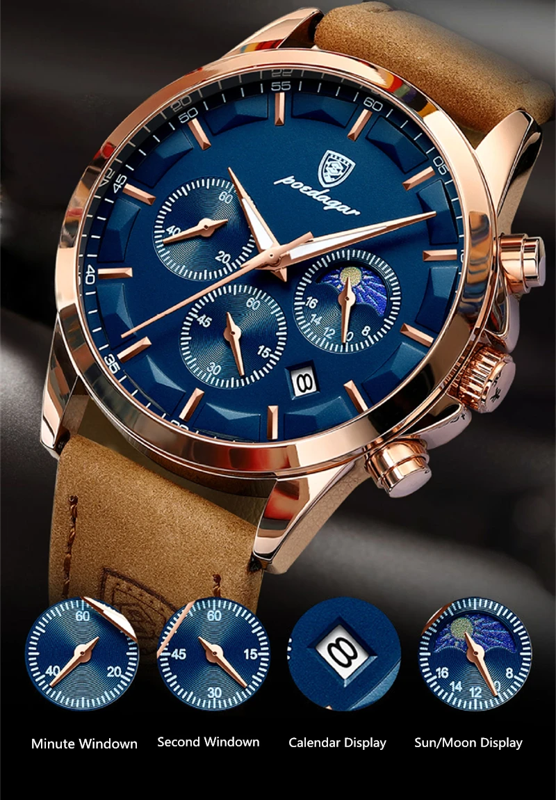 Poedagar P928 Newest Ornate High End Newest Customize Best Selling Waterproof Best Price Men Quartz Watch Stainless Steel Band