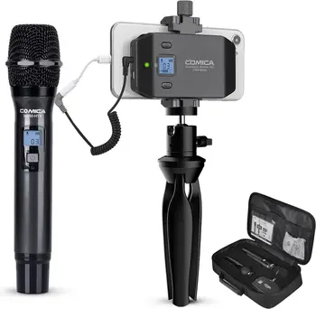 Comica CVM-WS50(H) Wireless Microphone System, 6 Channels Handheld Interview Microphone with Flexible Combination Grip for