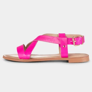 Women Neon Pink Strappy PU Sandals Flat Sole Summer Beach Party Festival Casual Comfort Walking Shoes Wholesale