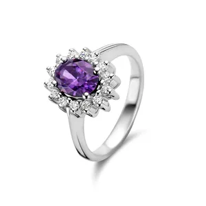 XH-C030 Custom Size 5 6 7 Silver Ring  Purple Stone Gemstone Rings Silver 925 Sterling Women
