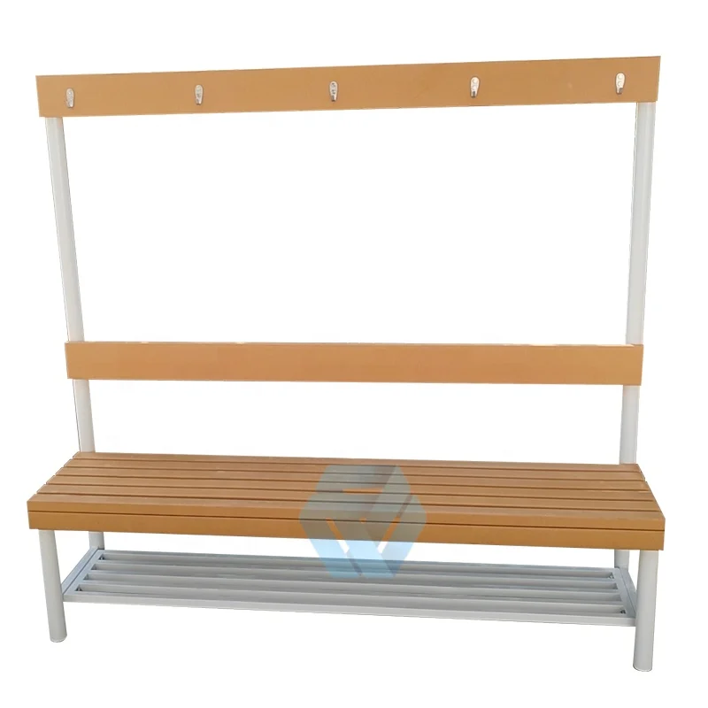 Multifunction HDPE Slats Indoor Sports Gym Bench with Clothes Hanger Long Waiting Room Swimming Yoga Bath for Outdoor Park Use