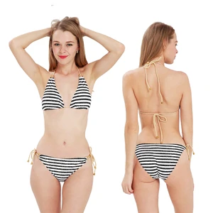 Black and White Stripe Tie Neck Band Bikini Set New Designer Two Piece Women Swimsuit Beachwear String Bandeau Bikinis for Women