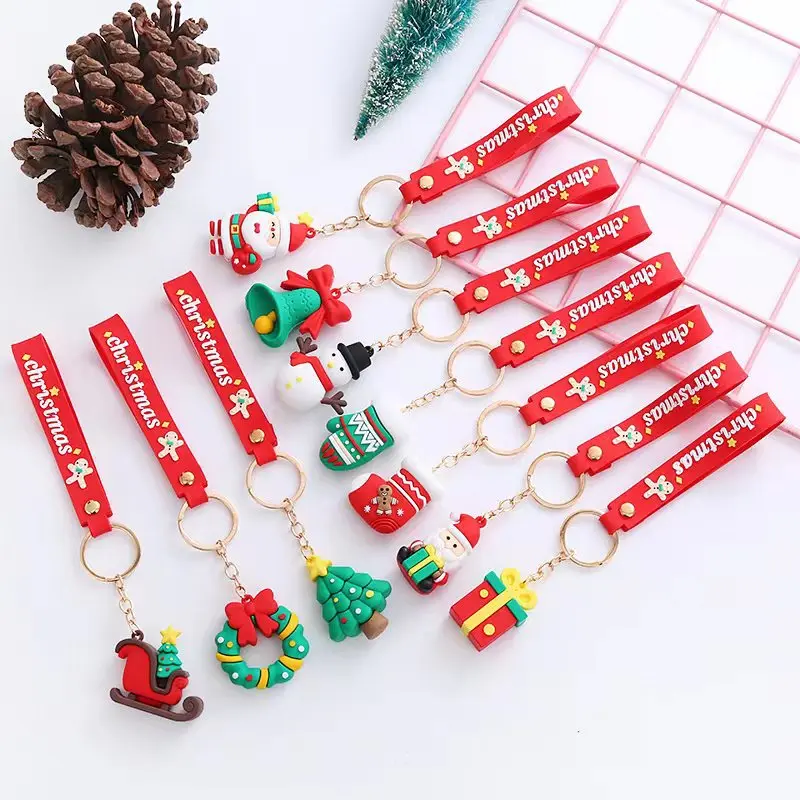 Christmas Key chains Santa Claus Elk Snowman Christmas Tree Keychain Cute PVC Cartoon Doll KeyChain New Year Decor Xmas Key Ring