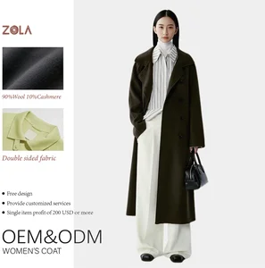 Handmade Women's Dark Brown Cashmere Coat Double Sided Winter Outerwear with Button Decoration for Office Lady