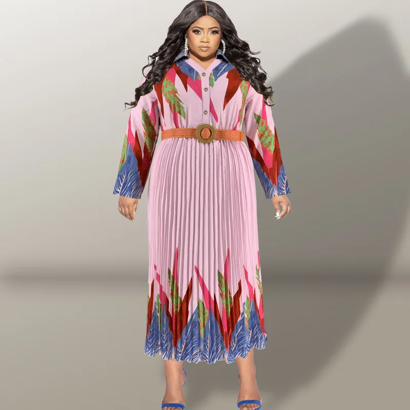 fall color block dress Hot Selling Products Fall Plus Size Women's Color Block Print Pleated Long  Sleeve Dress| Alibaba.com