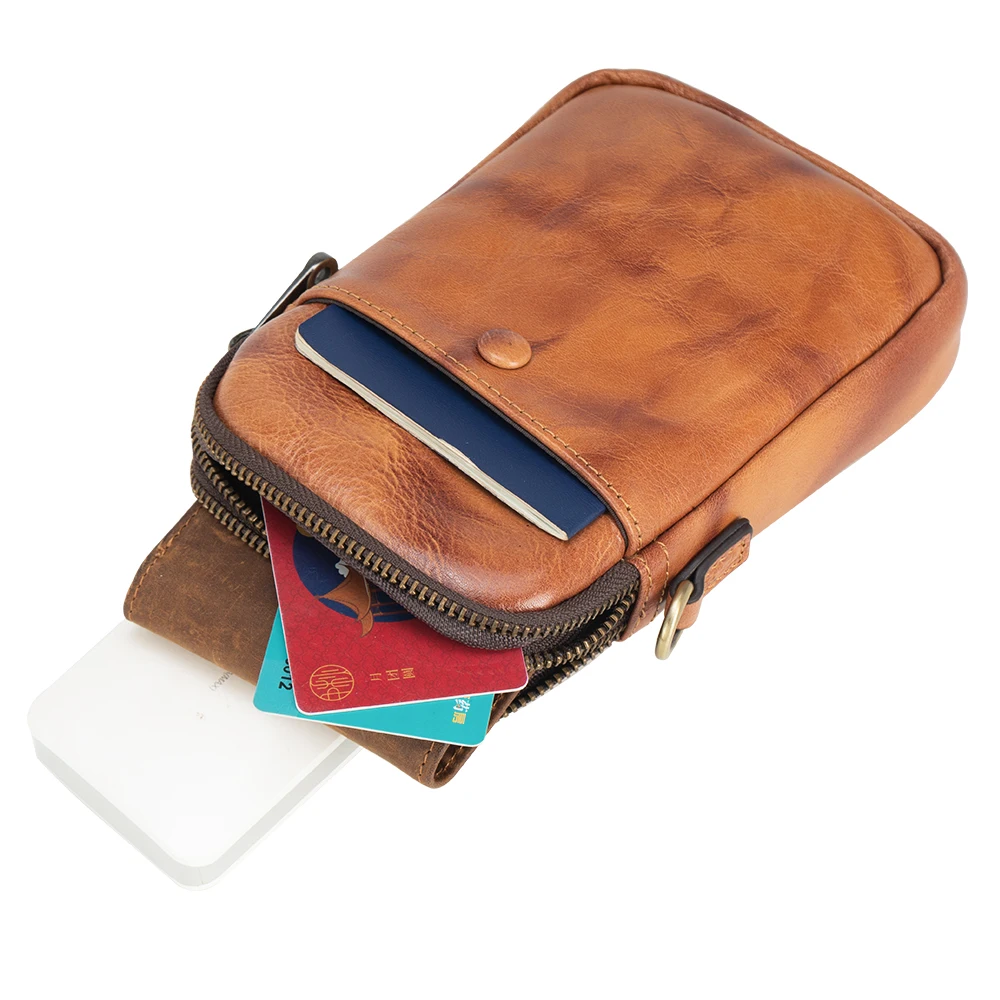 Latest Design High Quality Genuine Cow Leather Wallet Purse Mini Shoulder Bag for Women Men Real Leather Mobile Cell Phone Bag