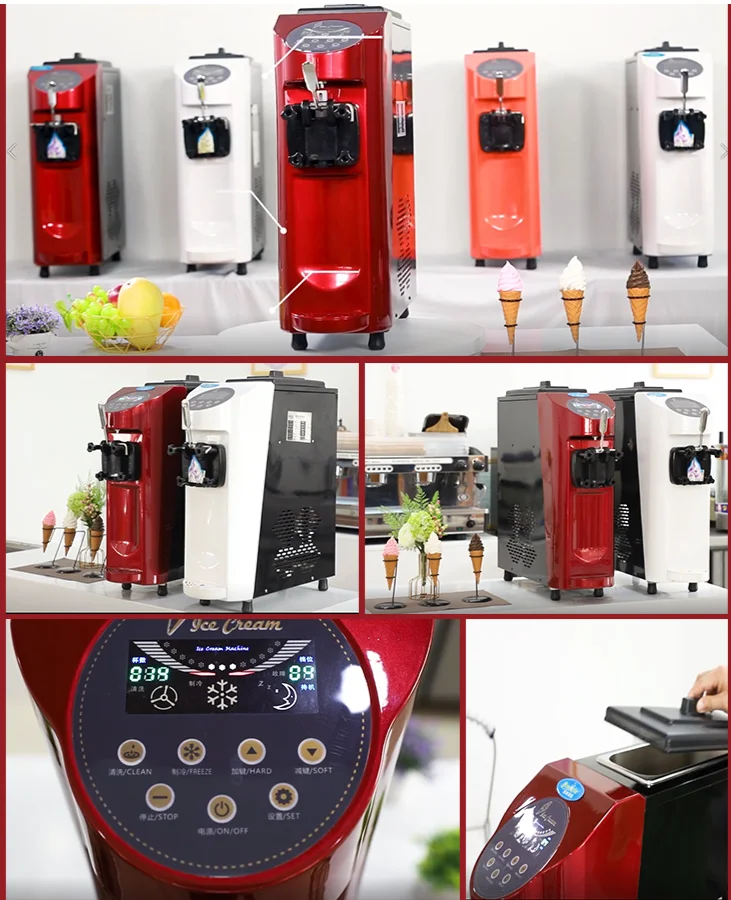 Mini Small Soft Ice Cream Maker Machine Price of Counter Top Softy Machine Parts Counter Top Cylinder Battery Operated Spares