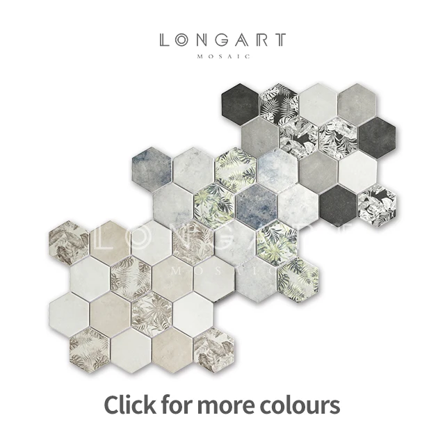 Free Sample Hexagon Shape Full Body Glass Mosaic Tiles Mixed Color Glass Mosaic Kitchen And Bathroom Wall Tile Wholesale Mosaic