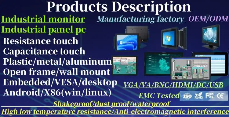 Custom Industrial IPS Touch Screen Monitors 10-23 Inch Capacitive Touchscreen LCD Display with Built-in Speaker for Desktop