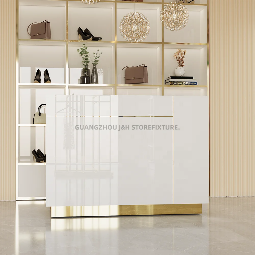 Simple Design Custom Checkout Counters Lingerie Shop Boutique Reception Desk White Mdf Retail Self Checkout Counter