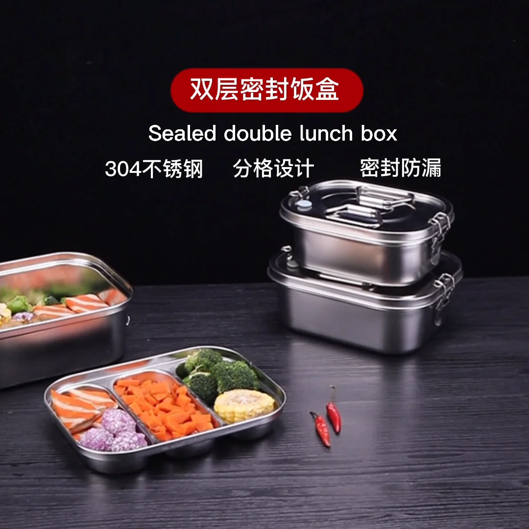 Stainless Steel School Lunch Box Metal Two Layers Tinffin Box Stainless ...