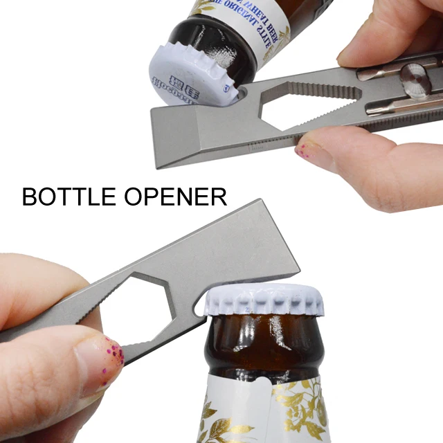 Titanium Pry bar with Wrench Screwdriver Bottle Opener Pocket Tool EDC