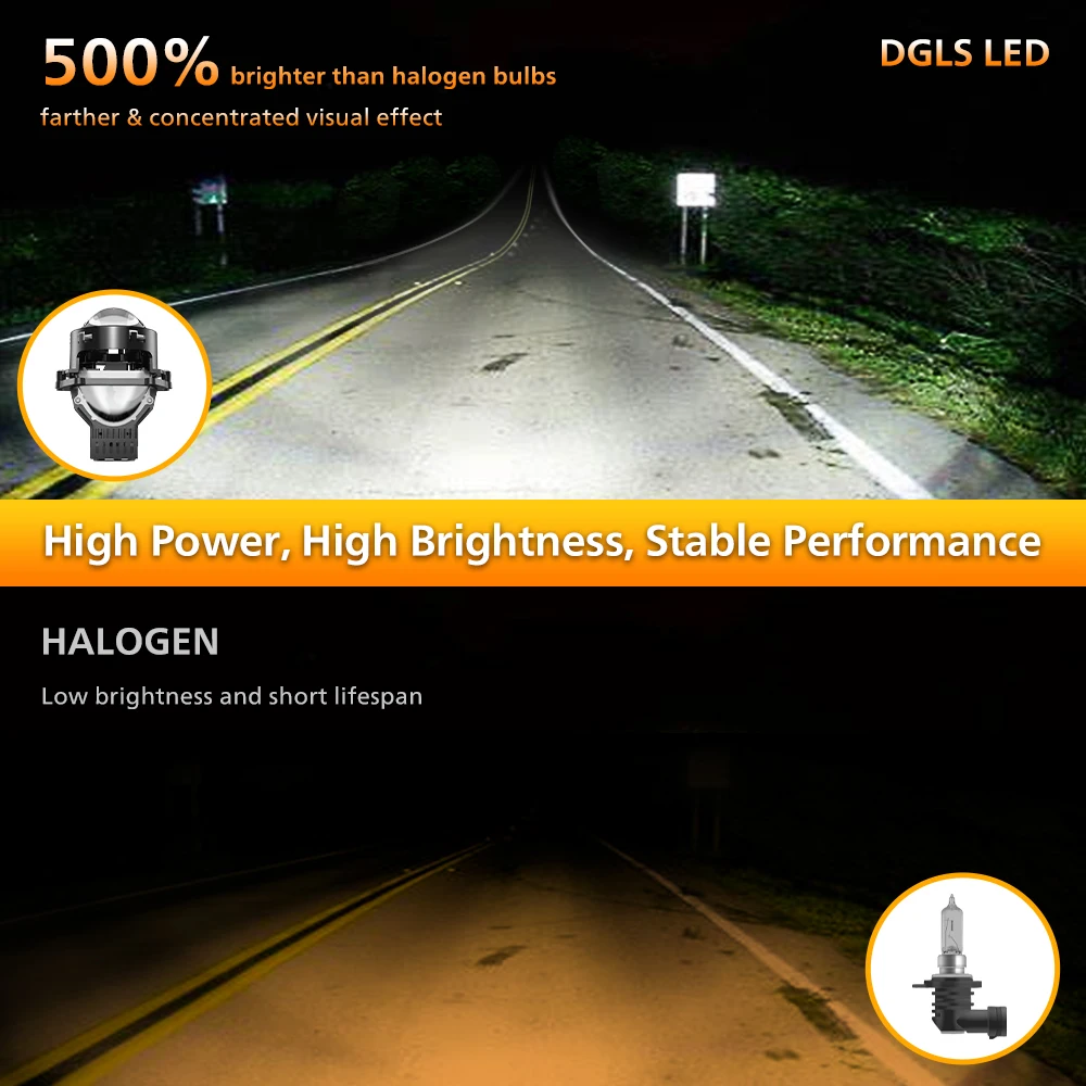 Aurora Led Bi Projector Lens Car Headlight 6000k 7000k High/low Beam Led Headlamps Projector ...