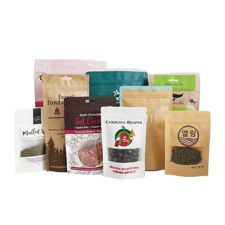 Kraft Paper Bag Tea Bags Packaging For Resealable Stand Up Pouches