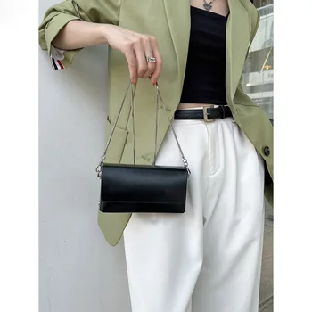 Genuine Leather Chain Bag 2024 New High-end Small square Bag, Fashionable and Versatile One Shoulder Crossbody Phone Bag
