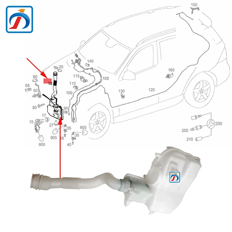 Windshield Washer Reservoir Tank with Three Small Holes Without Heating Macropore 1668690620 Fit for Mercedes Benz W166 ML GLE