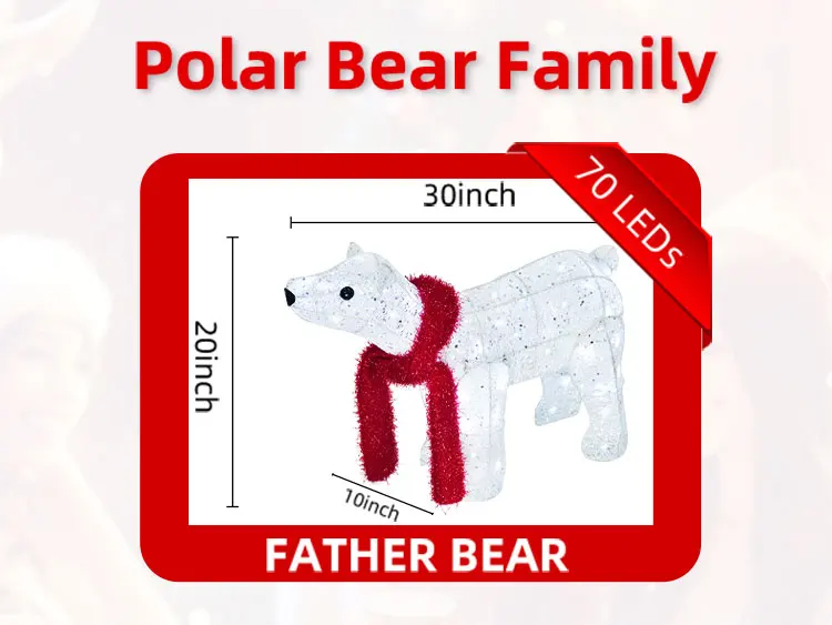 Lighted Polar Bear Family - 2-Piece Outdoor Christmas Decor With 140 LEDs | All-Weather, Includes Stakes & Zip Ties - View #5