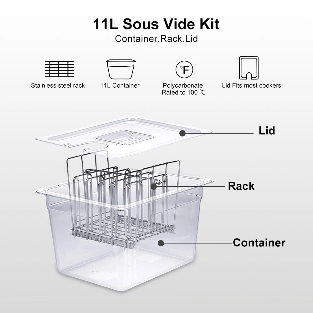 Sous Vide Container and Stainless Steel Sous Vide Rack - 11L