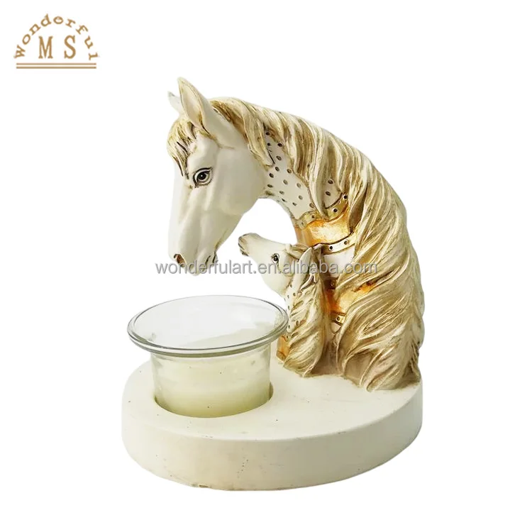 Customized resin poly stone  Animal sika deer horse candle holder gift tea light holder color glazed home desktop decoration