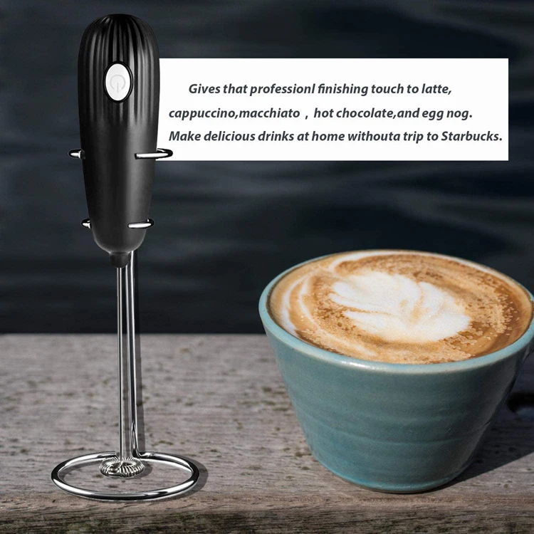PowerLix Handheld Milk Frother Complete Set with Stainless Steel Stand,  Battery Operated Electric Whisk Foam Maker for Coffee, Latte, Cappuccino,  Hot