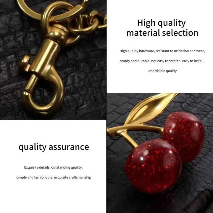 Creative Custom Crystal 3D Cherry Keychain Exquisite Women's Bag Pendant Cute Car Keychain