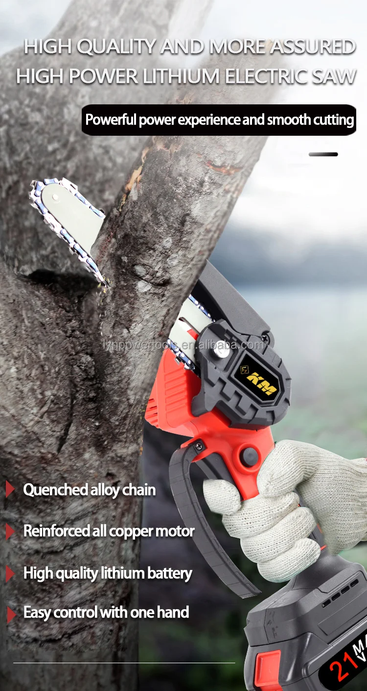 Km Handheld Cutting Machine Cordless Chain Saw 4/6inch Mini Electric