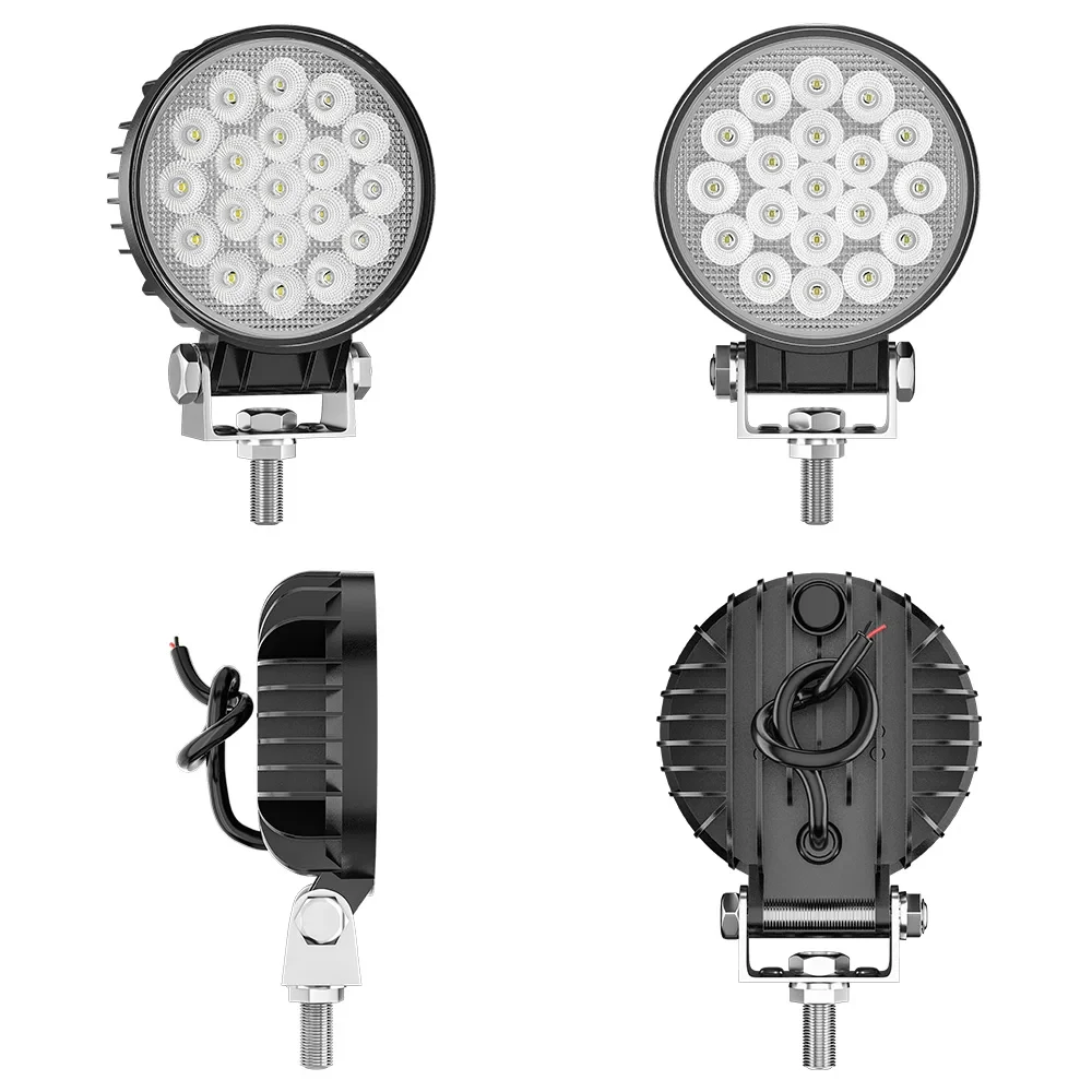 Round 4 Inch LED Work Light 19LED Flood Beam Auto Lighting System for OffRoad Truck 4x4 SUV ATV Boat Tractors