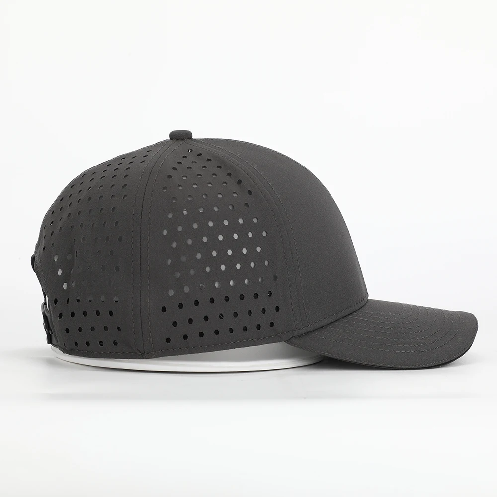 Custom Logo Men 6 Panel Laser Cut Hole Perforated Performance Water