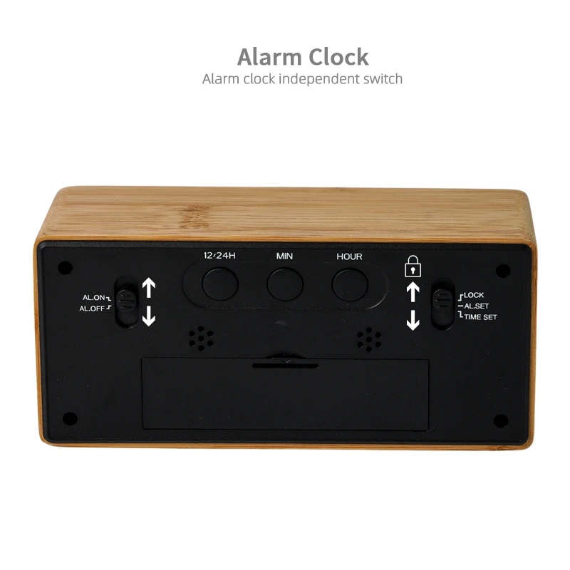 Wooden Digital Alarm Clock Bedroom Study Room Home Decoration Time Date Temperature Measurement Large Screen Desk Clock