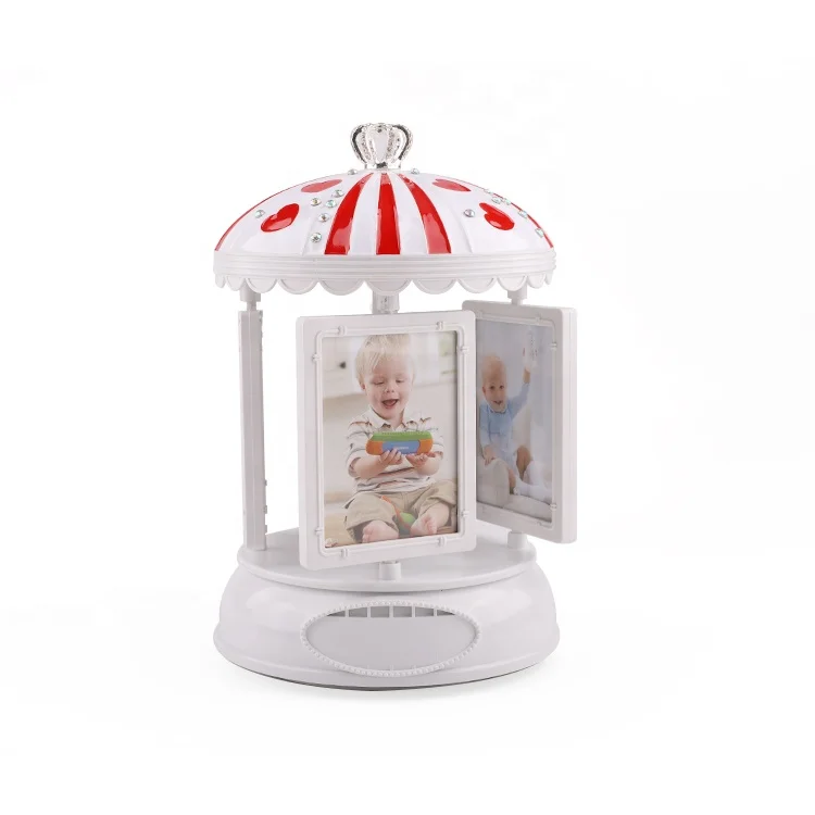 Charm Revolving Carousel Shape White Plastic LED Baby Picture Photo Frame for Home Decor Office Wall Custom Size Gift Box Logo