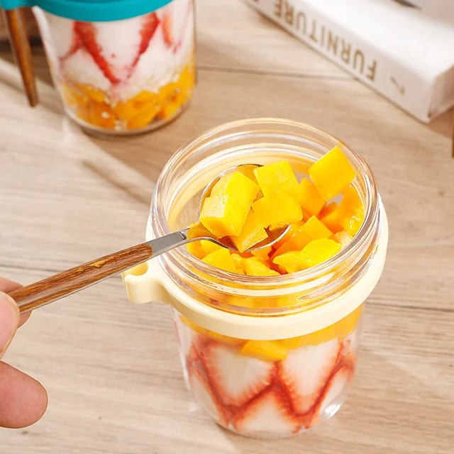 4 Barattoli Vetro Per Avena Notturna 360ml - Con Coperchi E Cucchiai - Foto 2