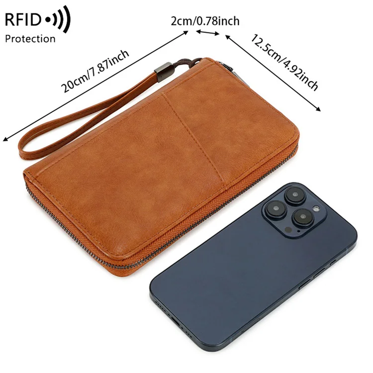 2024 Waterproof Passport Bag Large Capacity Wallet Pu Leather Passport Wallet Certificate Bags with Handle