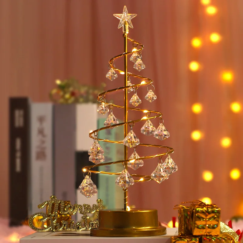 LED Crystal Christmas Tree Lamp Diamond Pendant Lamp Home Bedroom Decor Bed Lamp Night Light