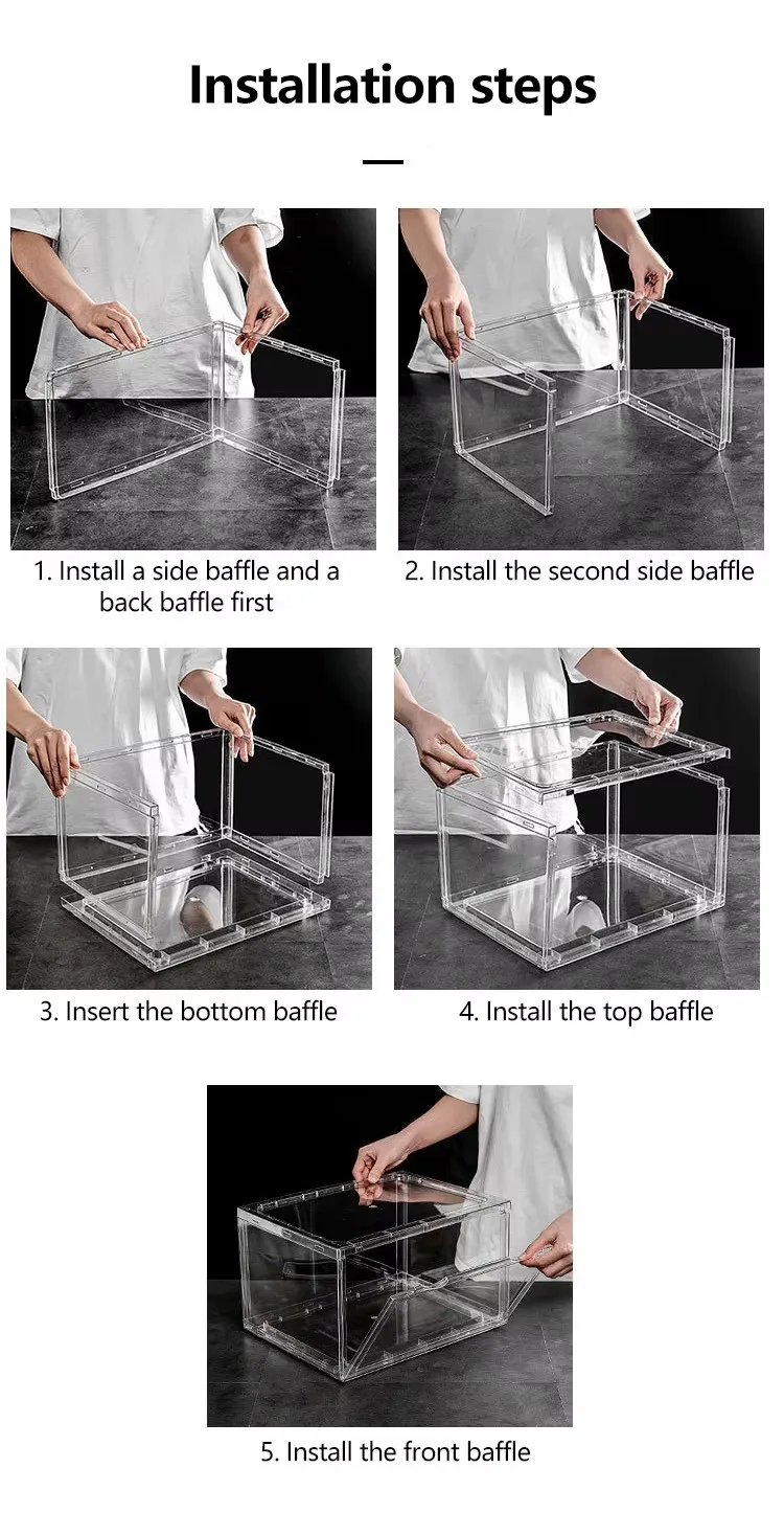 Hot Sale Acrylic Shoe Box Foldable Waterproof Magnetic Drop Design Dustproof Clear Sneaker Crates for Living Room Kitchen factory