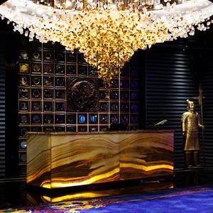 JACKSUN Large Crystal Lamp for Hotel Lobby Chandelier Project Sand Pendant Light Elegant Ice Stone Pendant Light